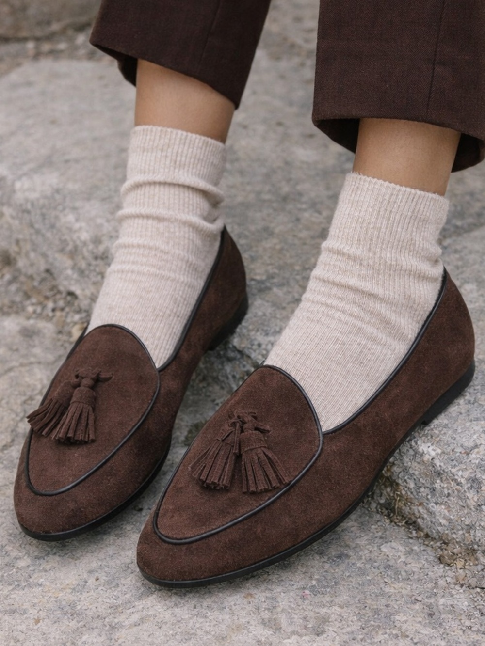 Journey West Brown Suede Tassel Loafersโ Slip On Flats Size 6.5 Academia Preppy